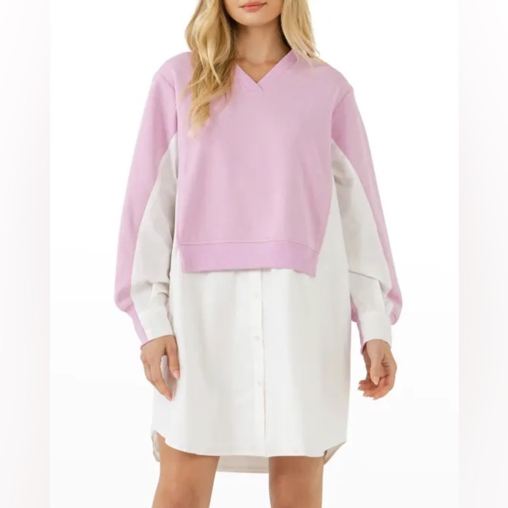 NWT English Factory Women’s Cotton Preppy Resort Pink Sweatshirt Dress Sz 2X - Picture 4 of 16